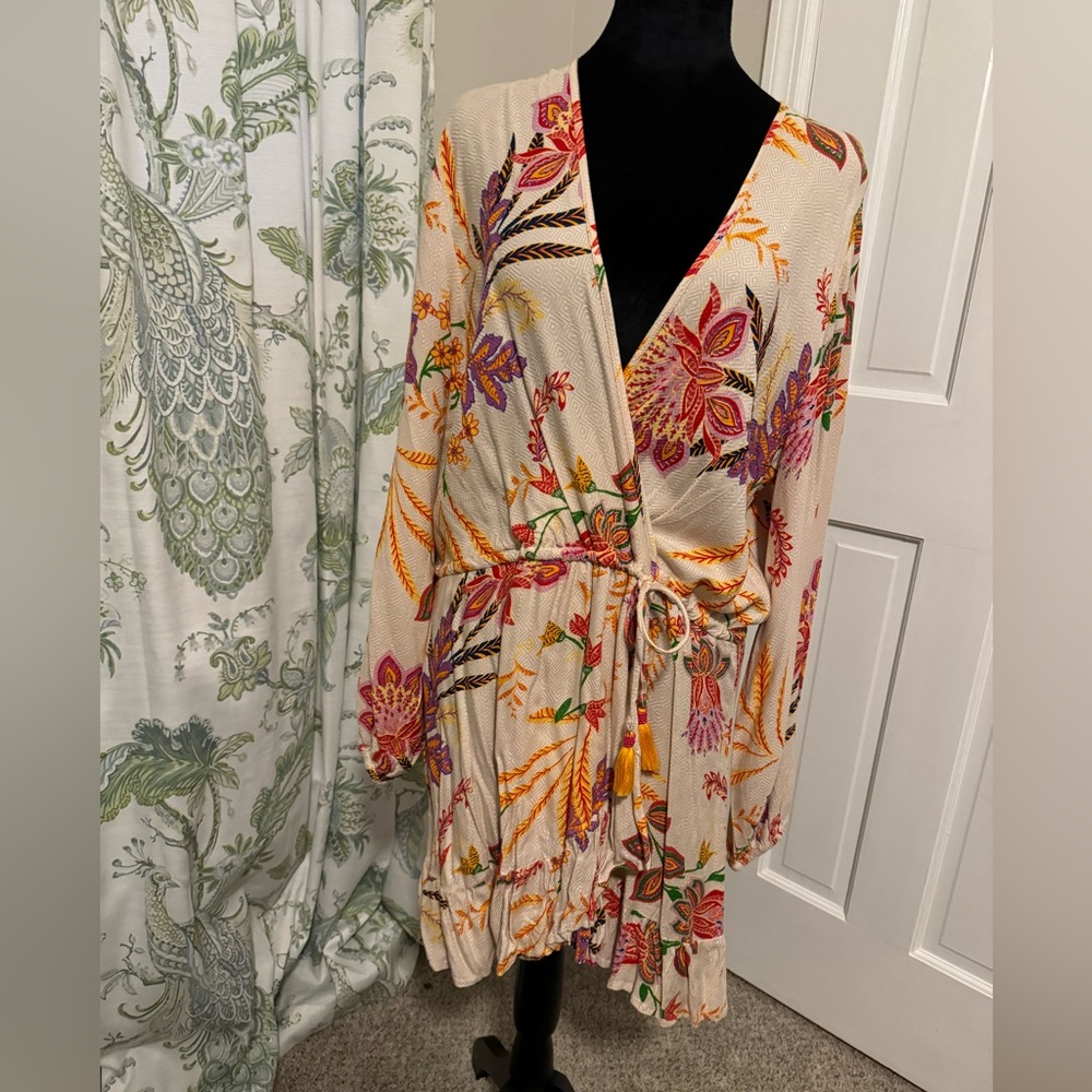 Blue Island tropical boho mini dress